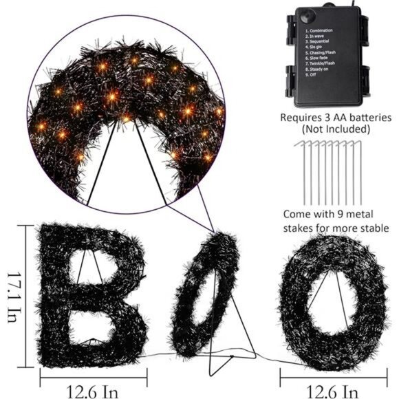 3 Piece Outdoor Boo Sign Halloween Decoration, Lighted Boo Yard Display - Picture 2 of 7